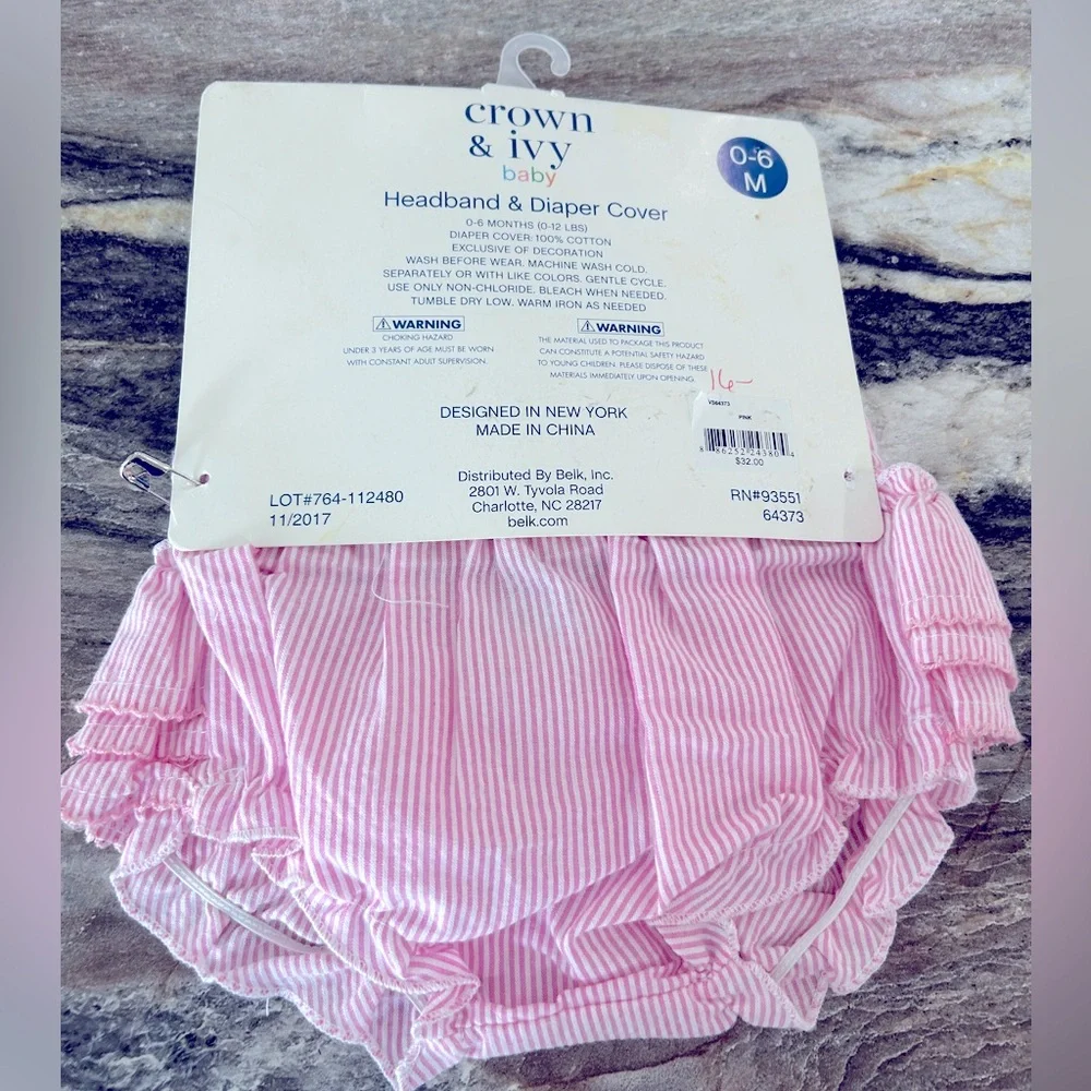 Crown and Ivy Baby Headband and Diaper Cover Set- NEW in Package Size 6MO